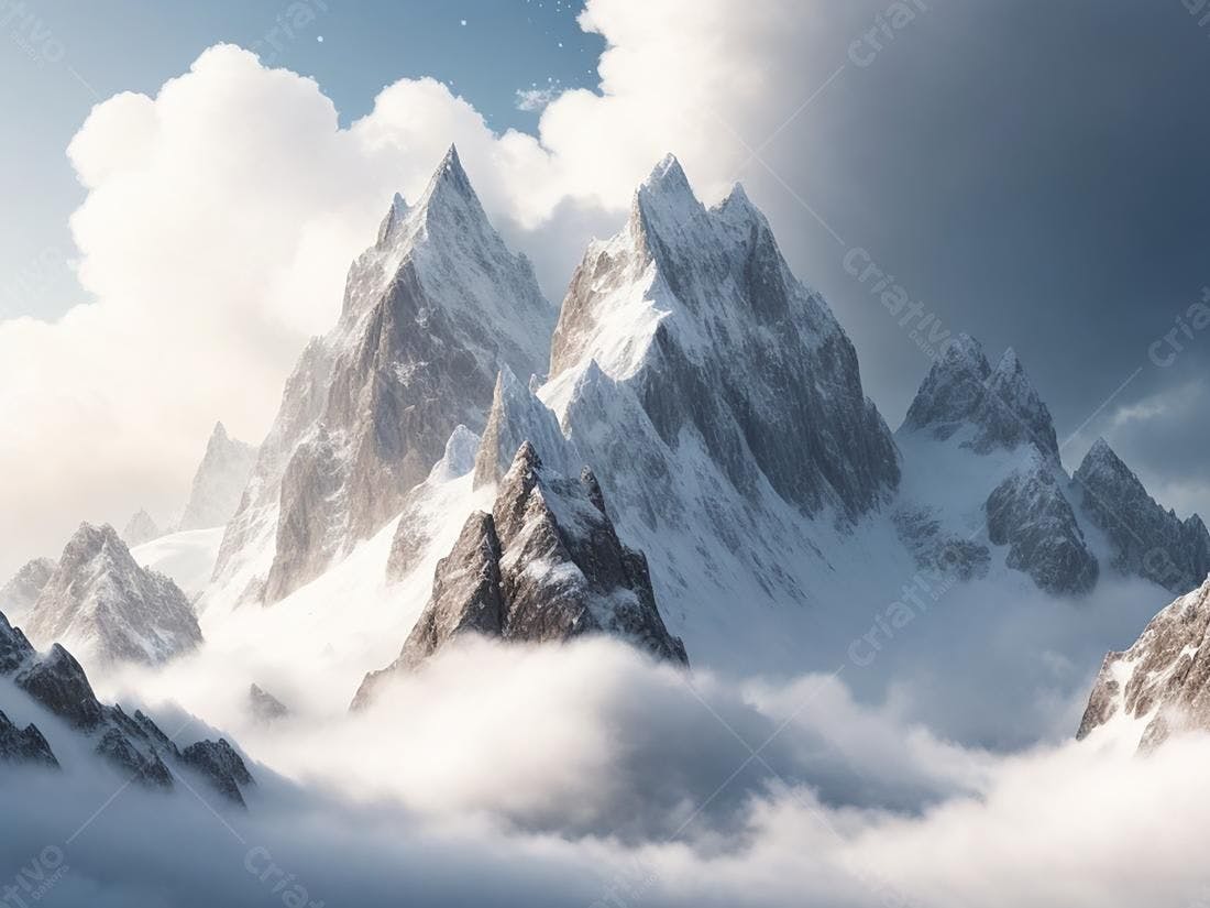 Montanhas nevadas imponentes em dia nublado