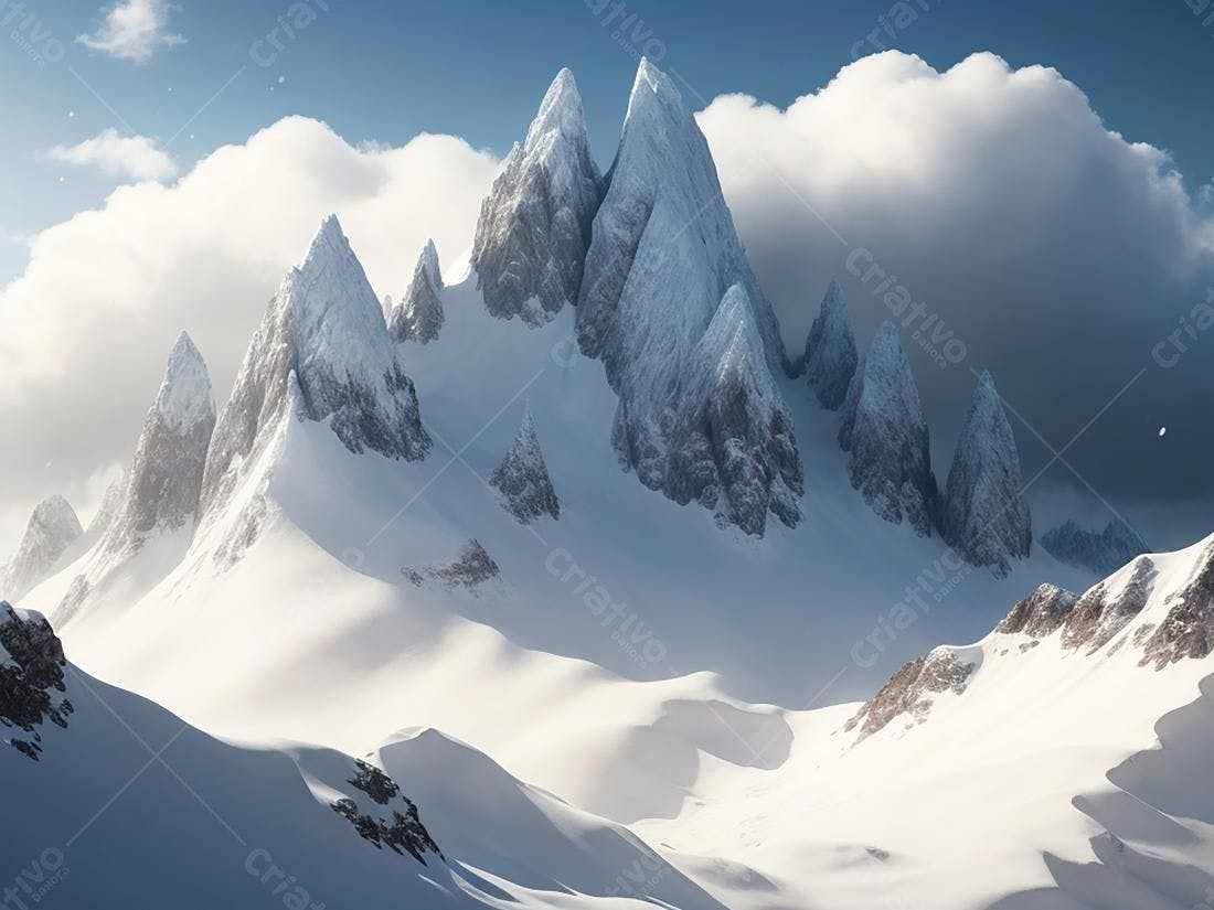 Montanhas nevadas imponentes sob céu azul