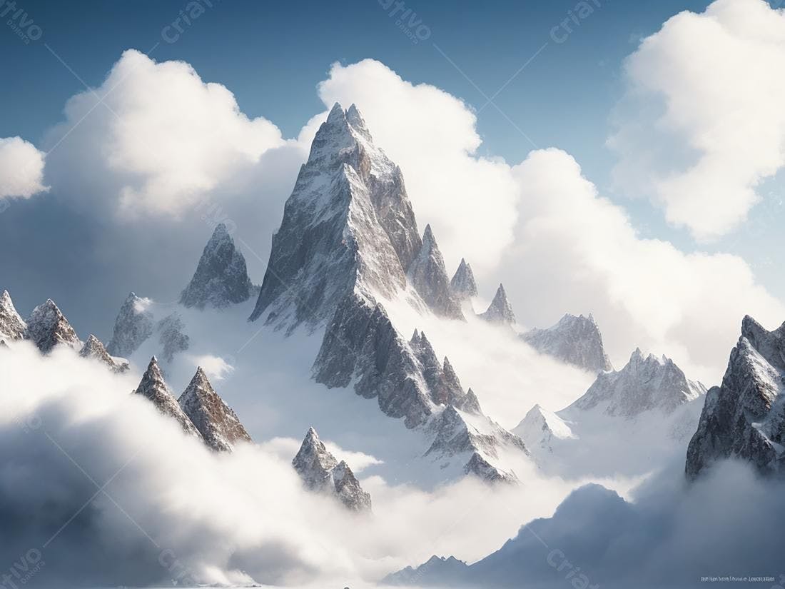Montanhas nevadas em cenário nublado