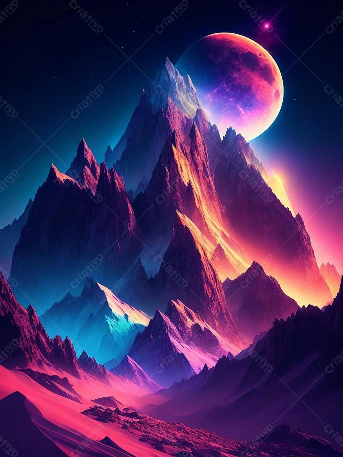 Paisagem Surreal Montanhas Rosa e Azul