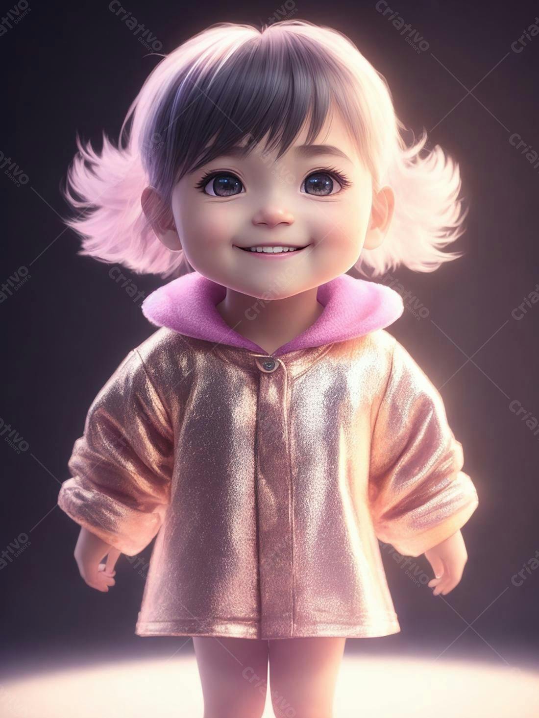 Menina sorridente com casaco dourado