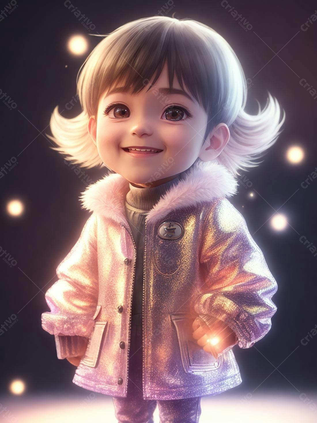 Menina sorridente com casaco rosa brilhante
