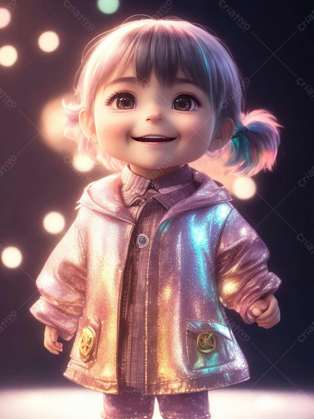 Menina fofa com casaco brilhante sorrindo
