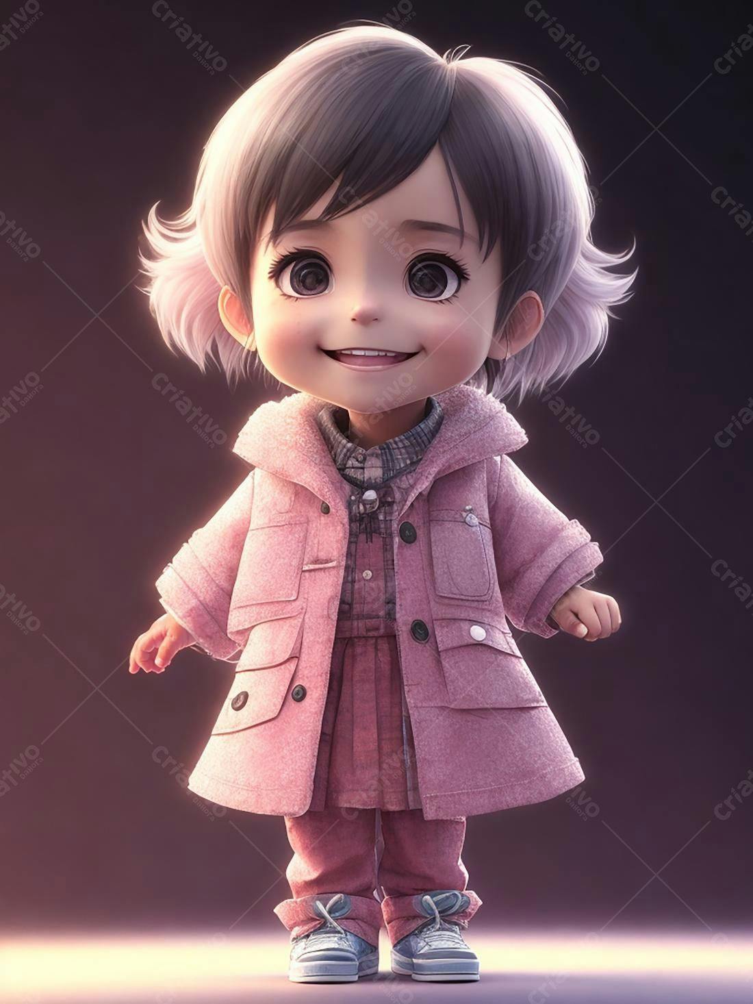 Menina fofa em casaco rosa