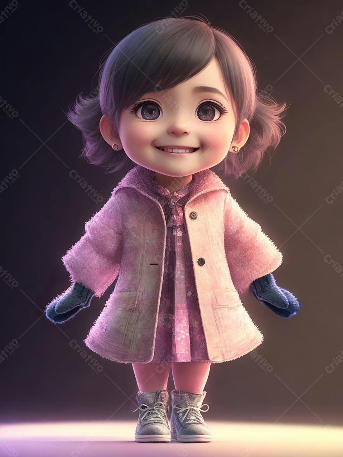Menina fofa em casaco rosa inverno