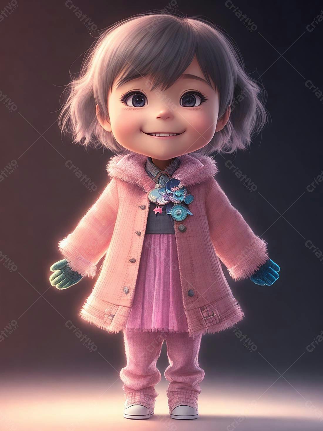 Menina fofa em roupa rosa sorrindo
