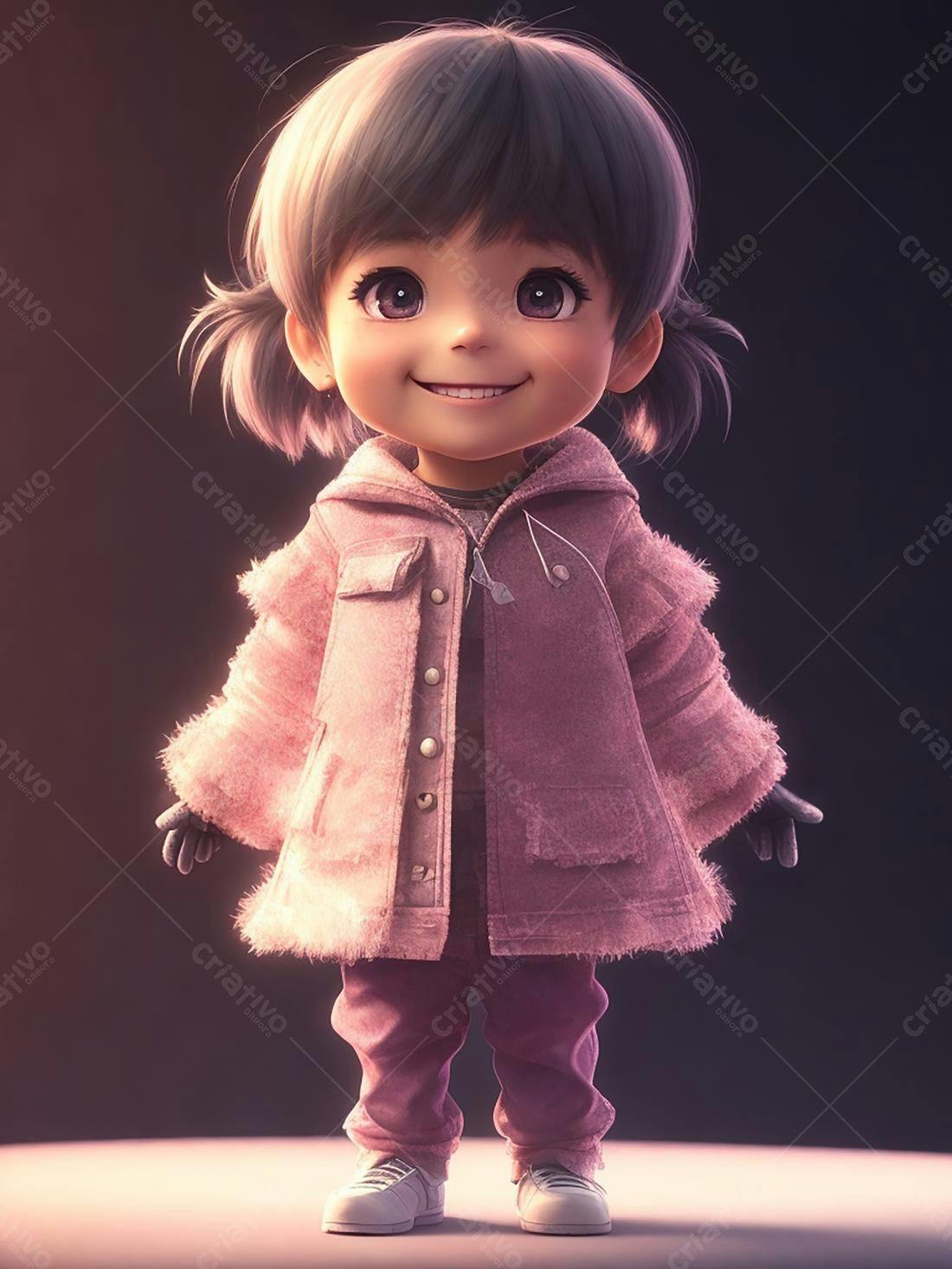 Menina fofa com casaco rosa sorrindo
