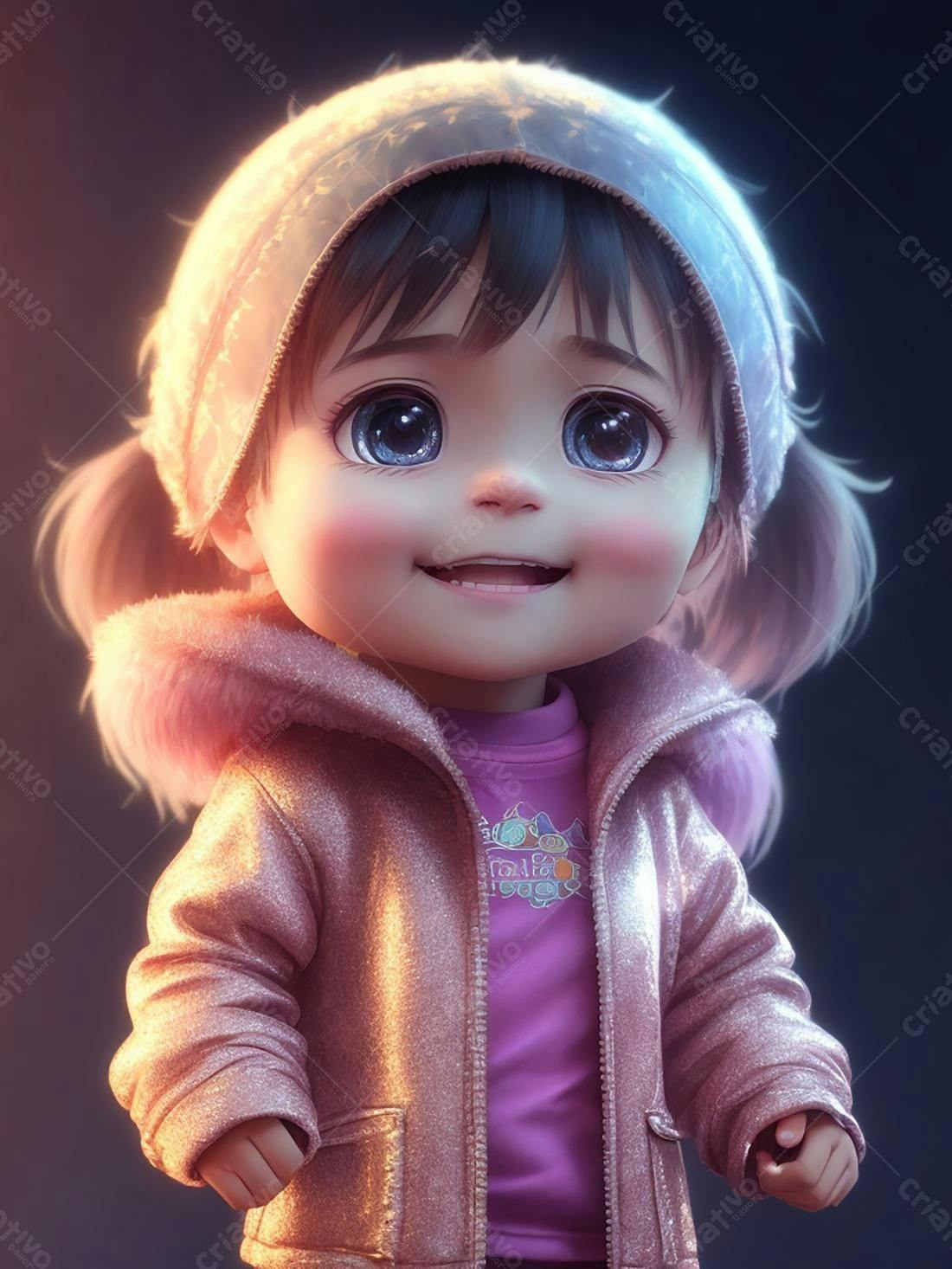 Menina fofa com casaco rosa sorrindo