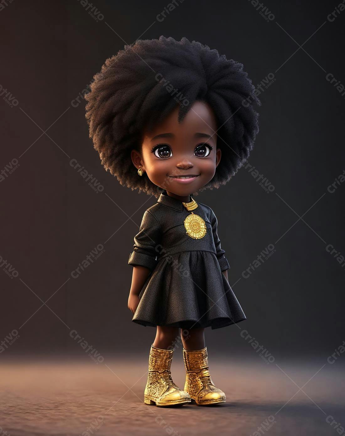 Menina negra com vestido e botas douradas