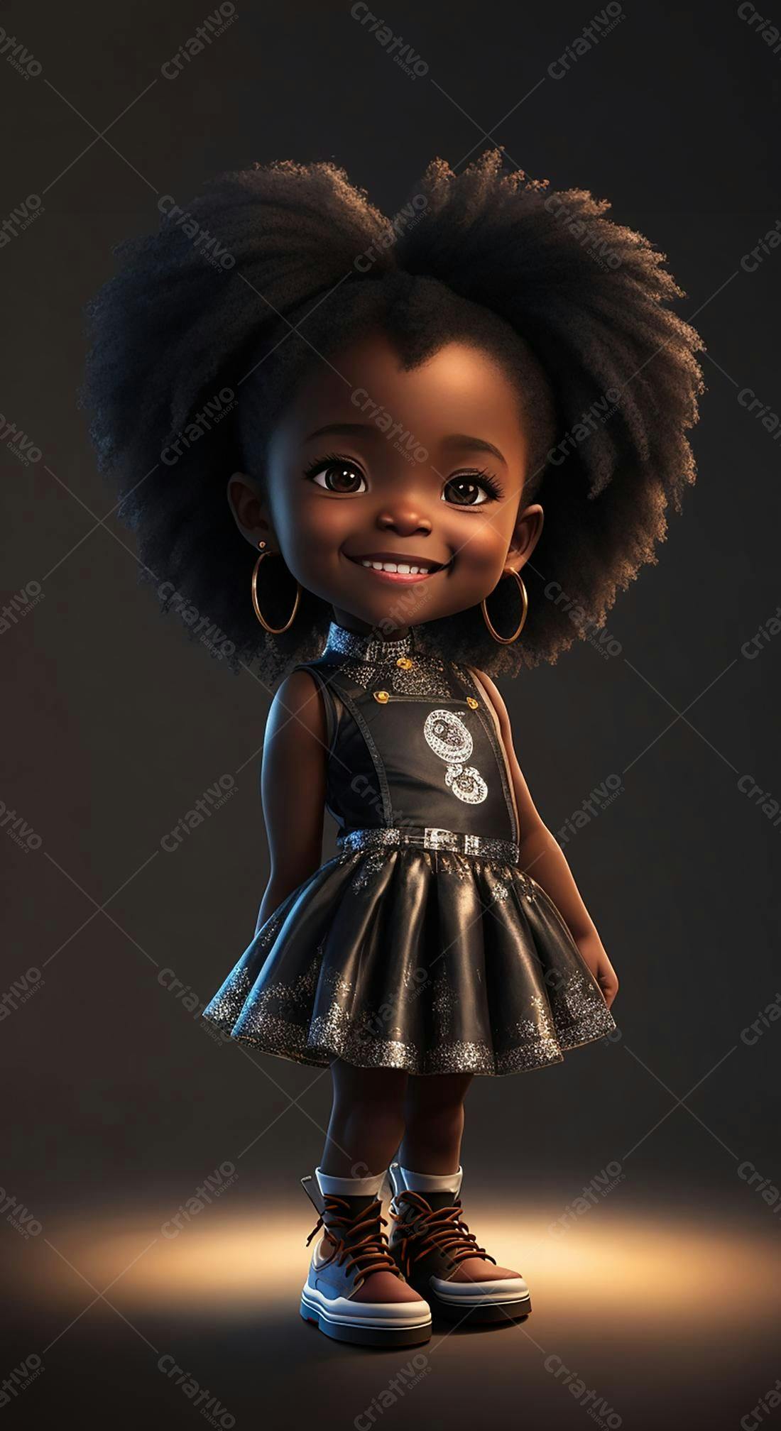 Menina negra sorrindo em vestido elegante