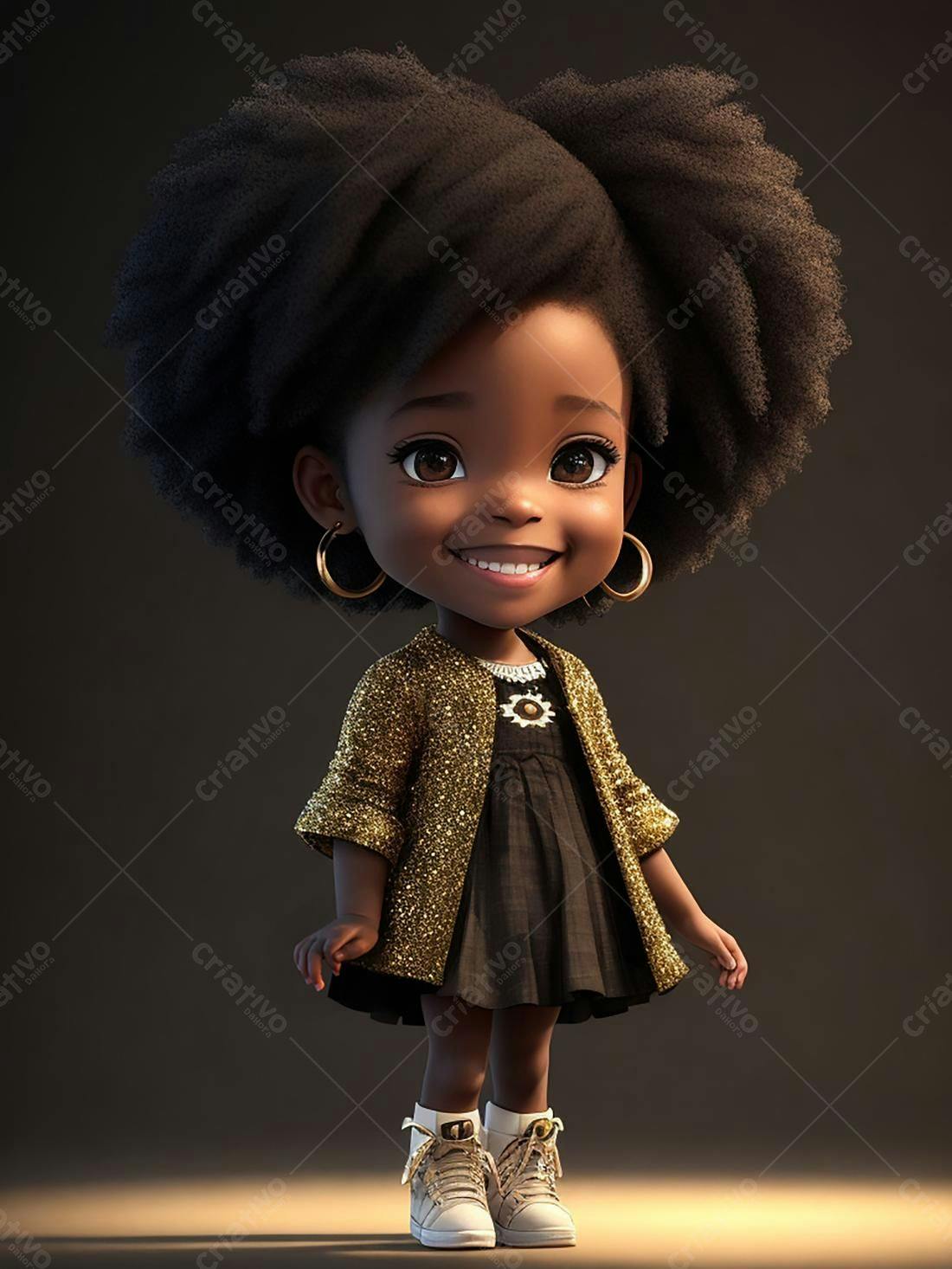 Menina negra fofa com roupa dourada