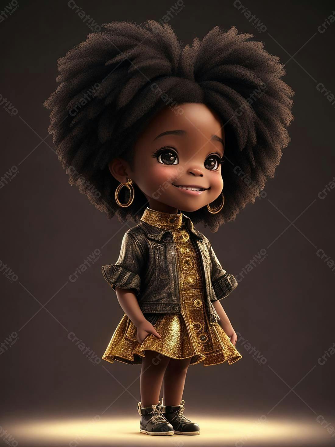 Menina negra fofa com vestido dourado
