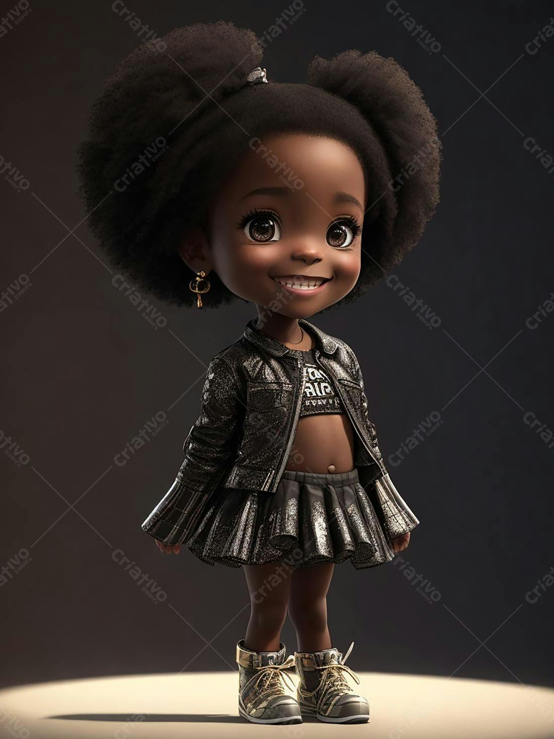 Menina negra estiloso em roupa preta