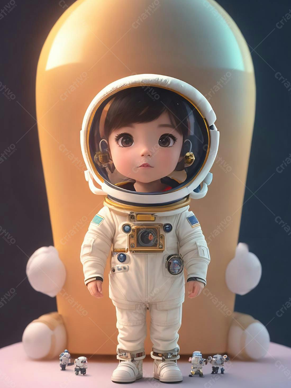 Menina astronauta fofinha em traje espacial