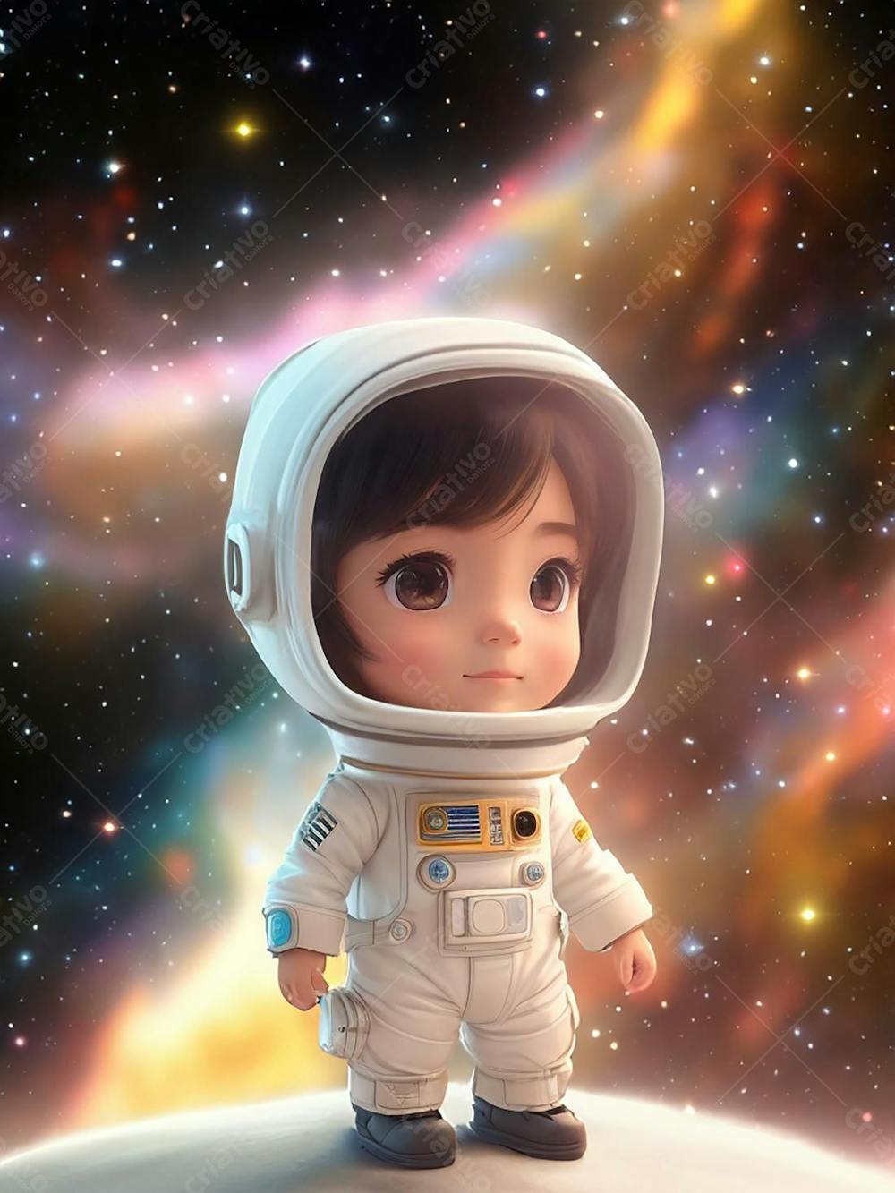 Uma menina astronauta, criança feliz, dia das crianças