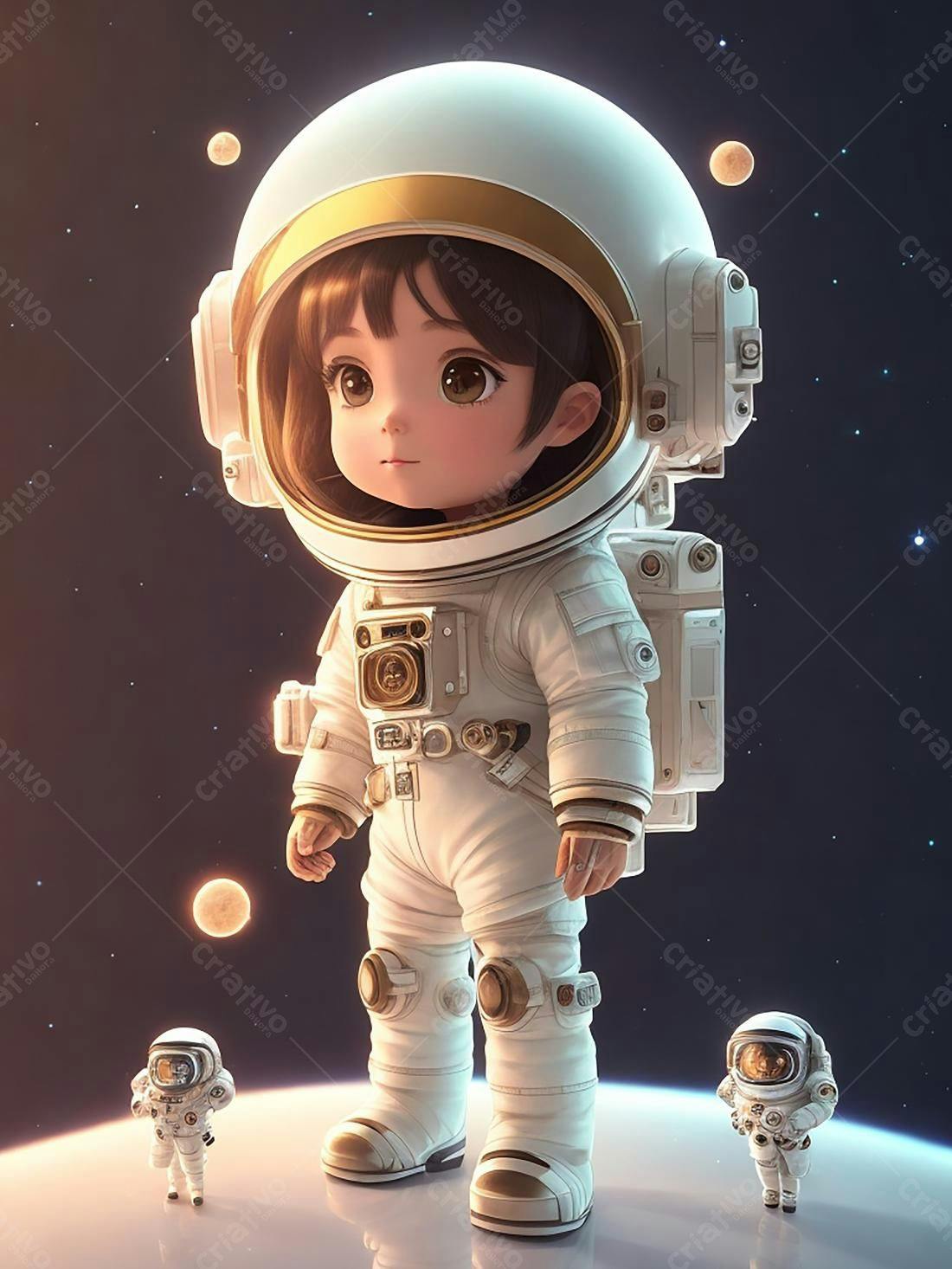 Menina astronauta fofa no espaço