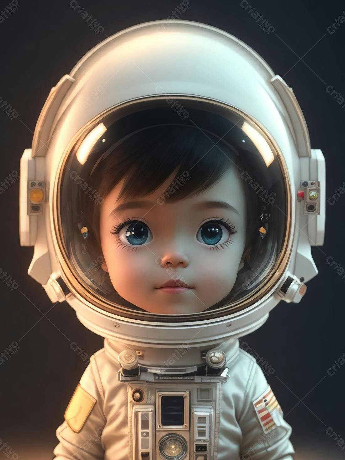 Menina astronauta com capacete branco