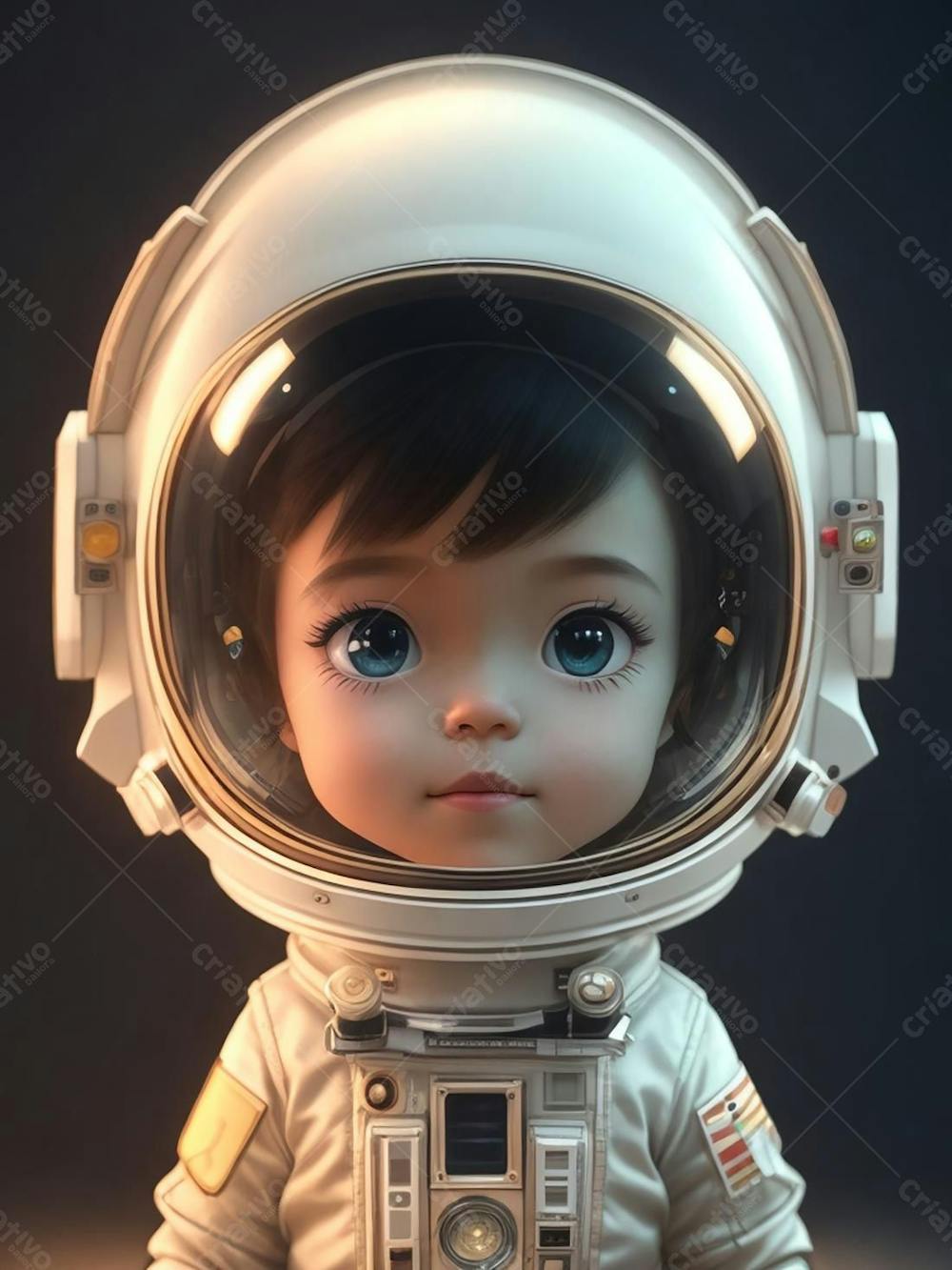 Uma menina astronauta, criança feliz, dia das crianças