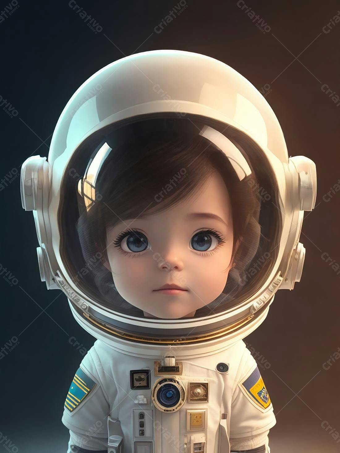 Menina astronauta com uniforme branco