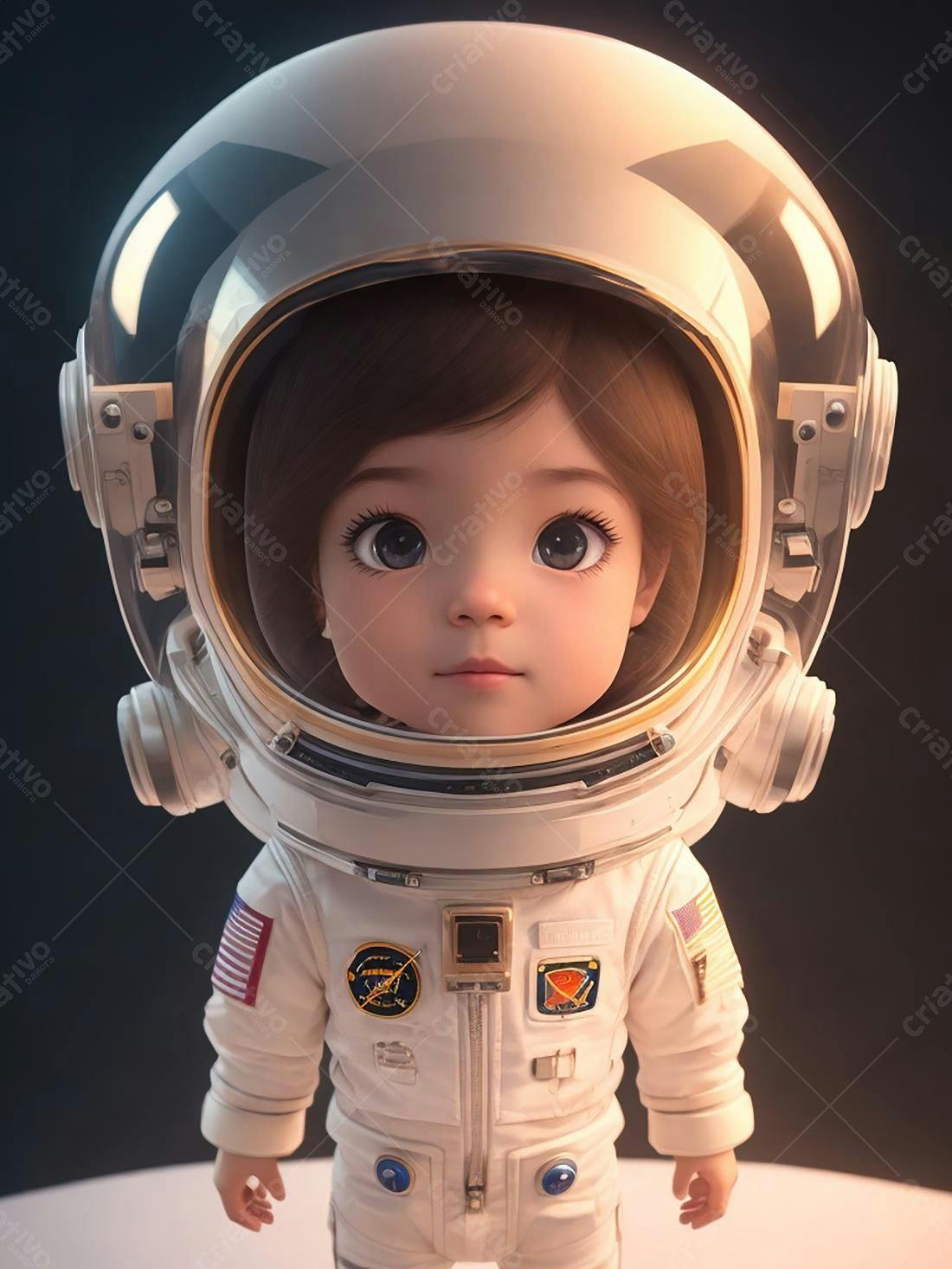 Menina astronauta em traje espacial