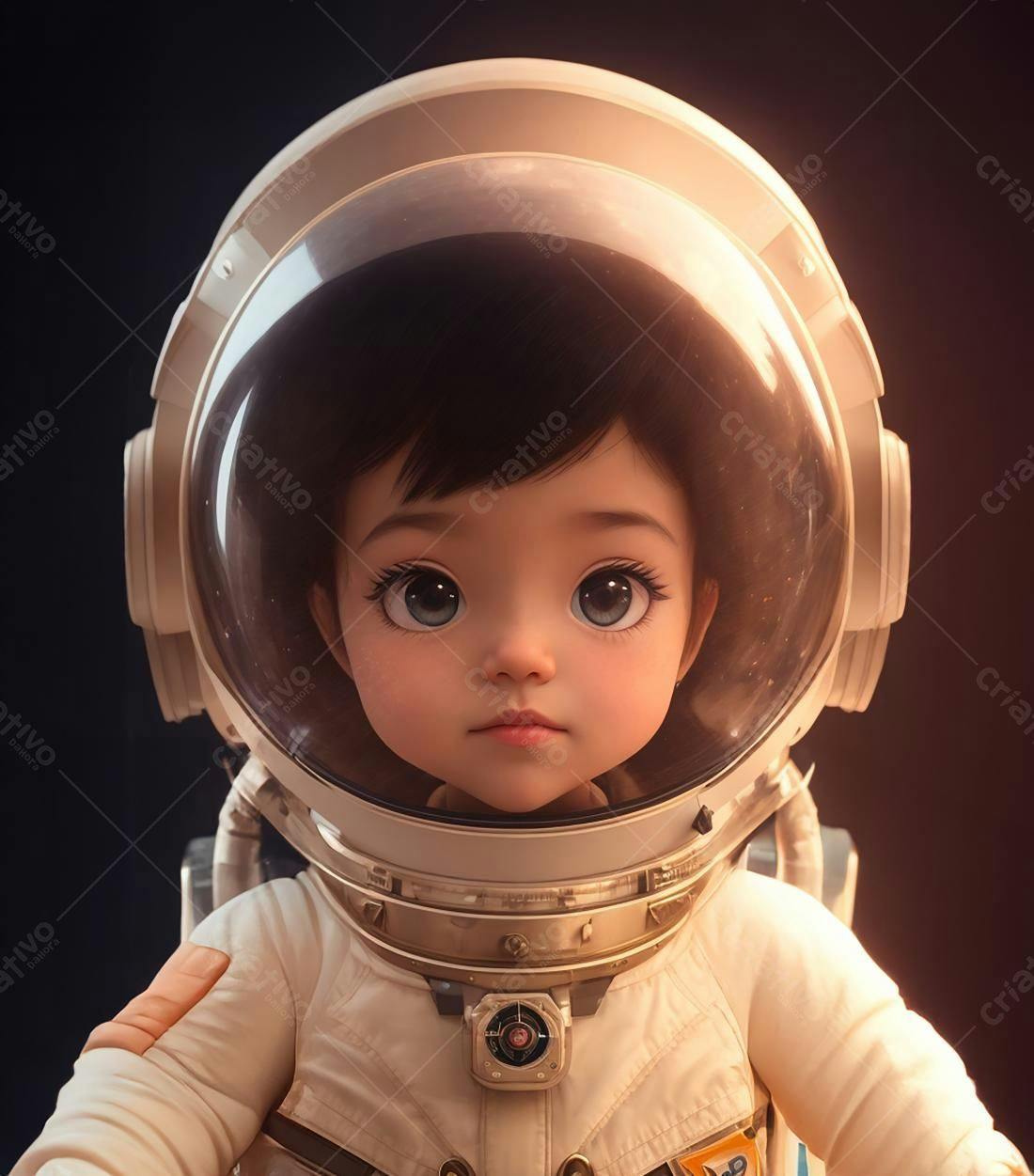 Menina astronauta em traje espacial