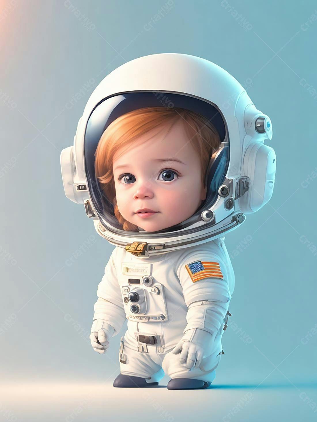 Bebê astronauta em traje espacial branco