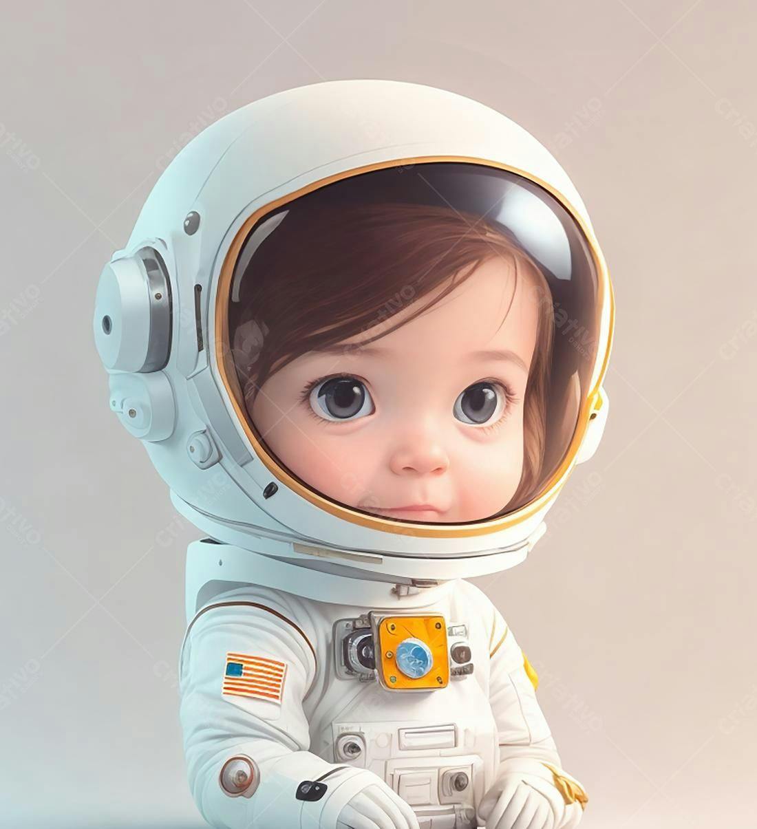 Bebê astronauta fofa em traje espacial