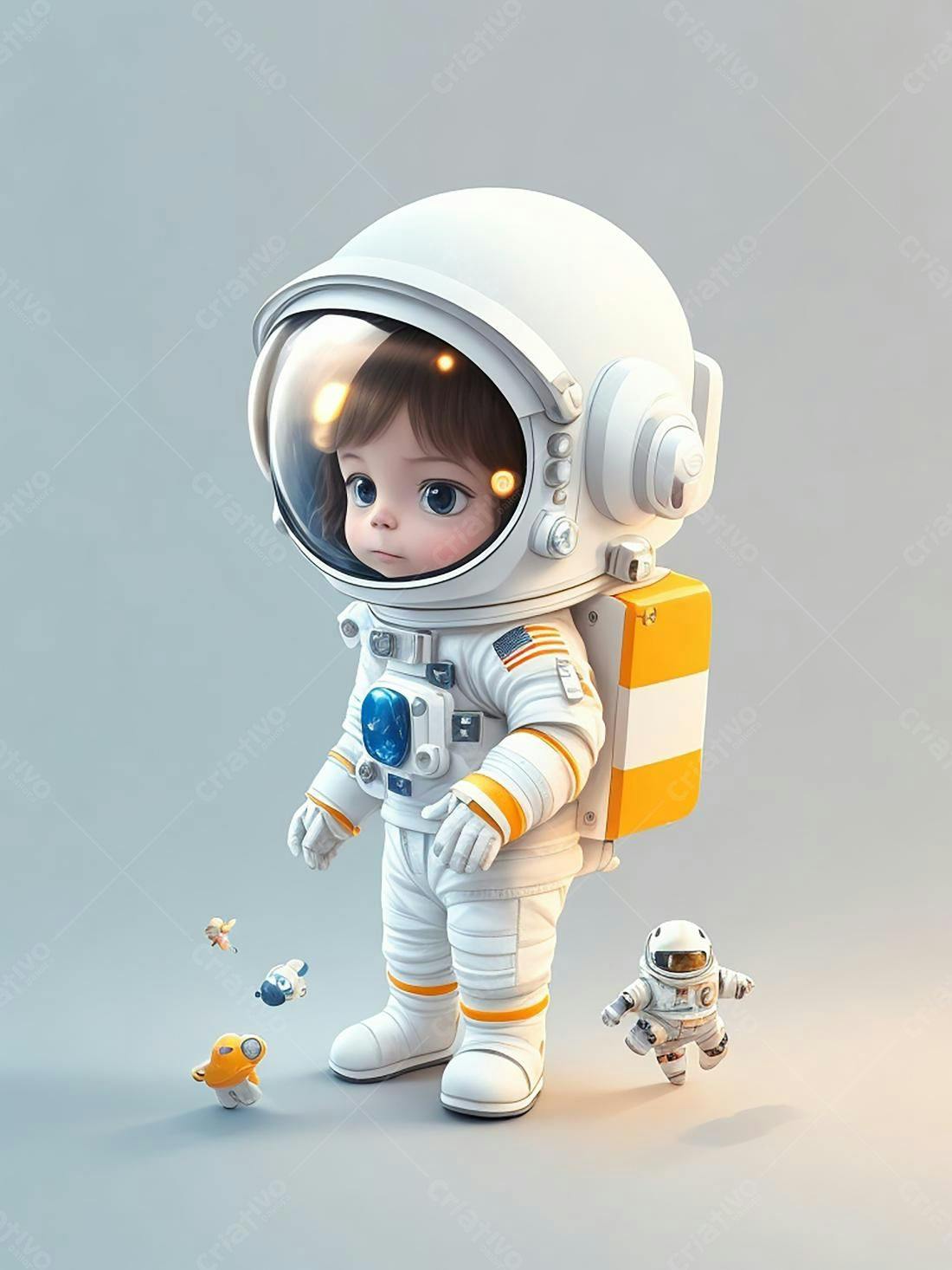 Menina Astrônauata com Brinquedos Espaciais