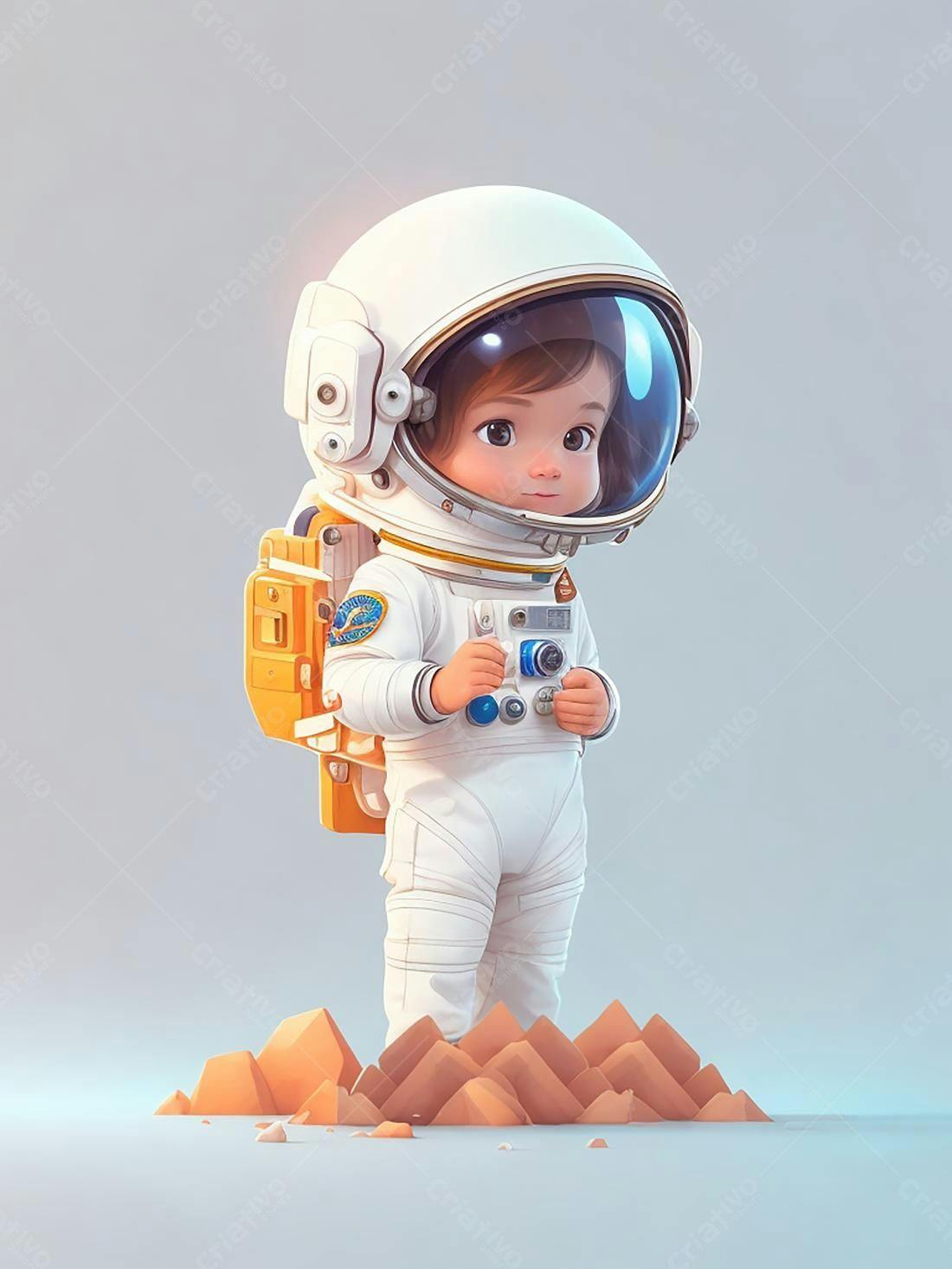 Menina Astronauta em Marte ilustração 3D