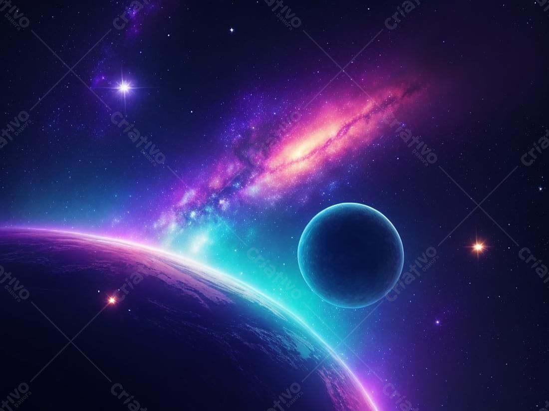 Planetas coloridos em nebulosa espacial