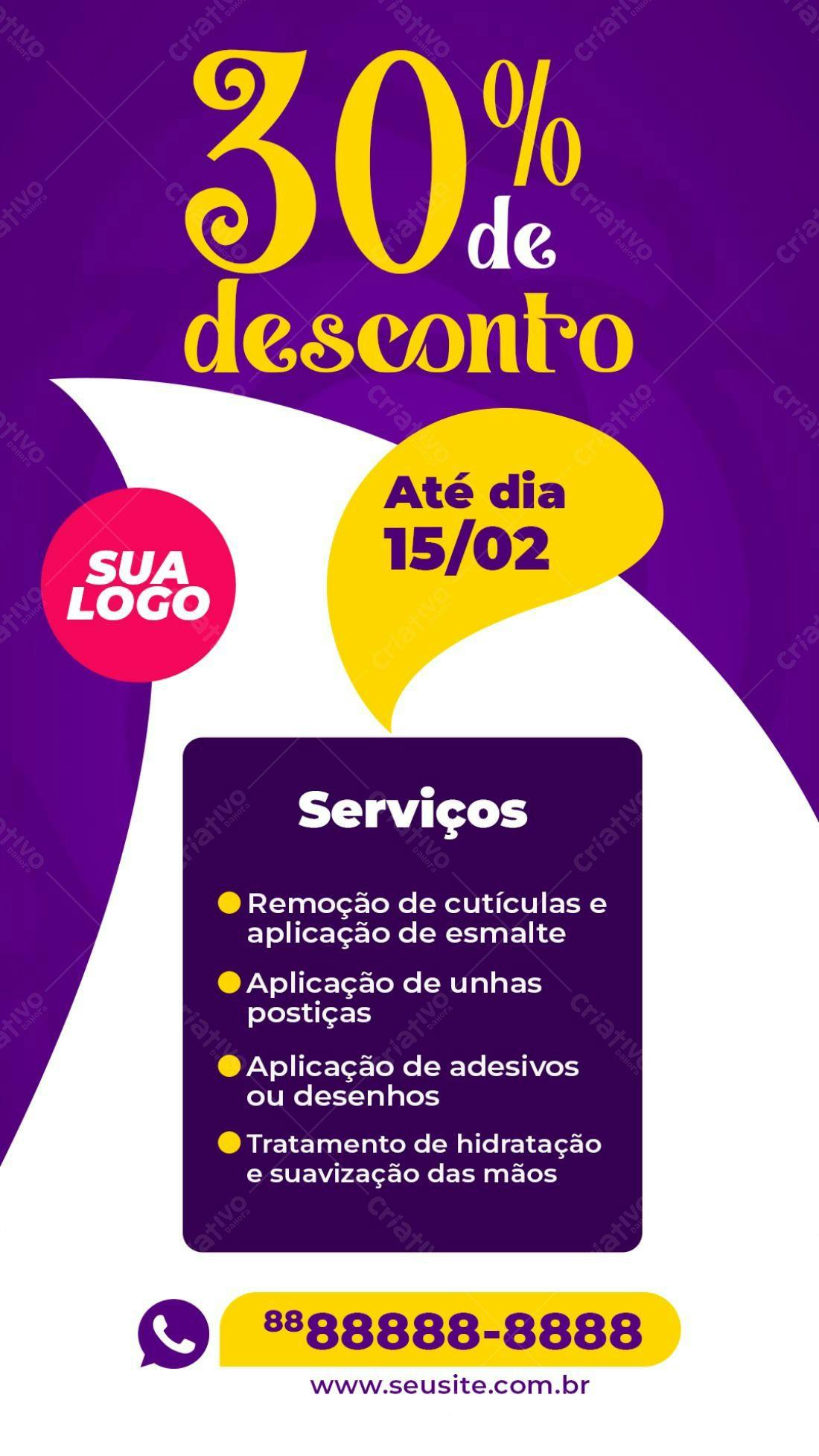 Flyer Promoção 30% de Desconto Salão de Unhas PSD Editável