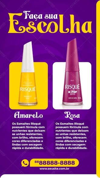 Stories escolha sua cor esmalte risqué manicure social media psd editável