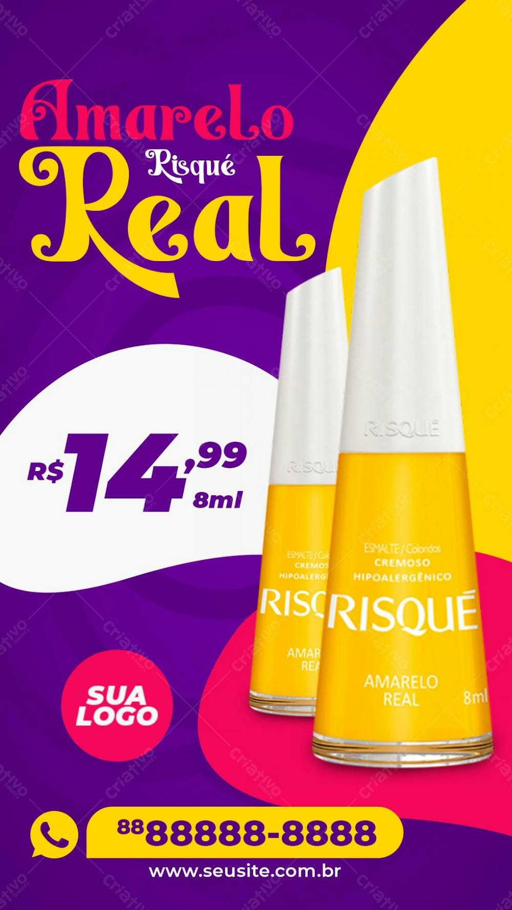 Stories Esmalte Amarelo Real Risqué Manicure Social Media Psd Editável