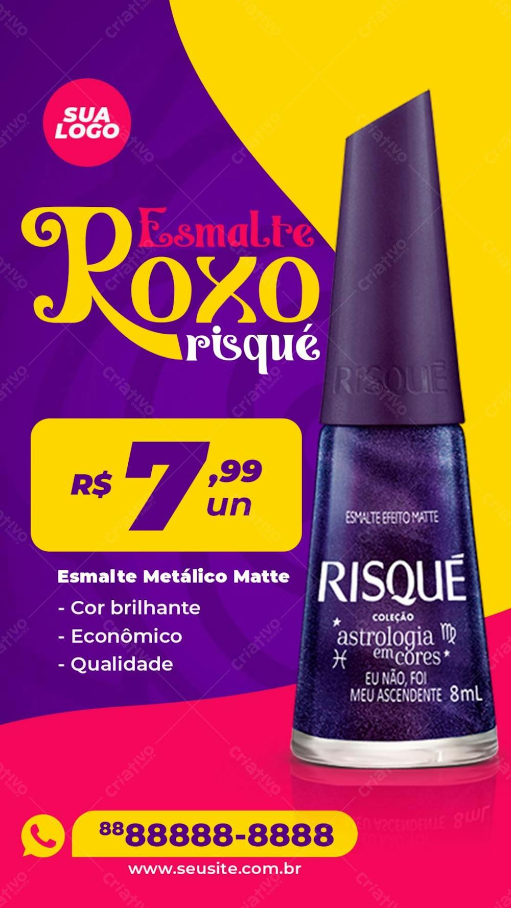 Stories Esmalte Roxo Risqué Manicure Social Media Psd Editável