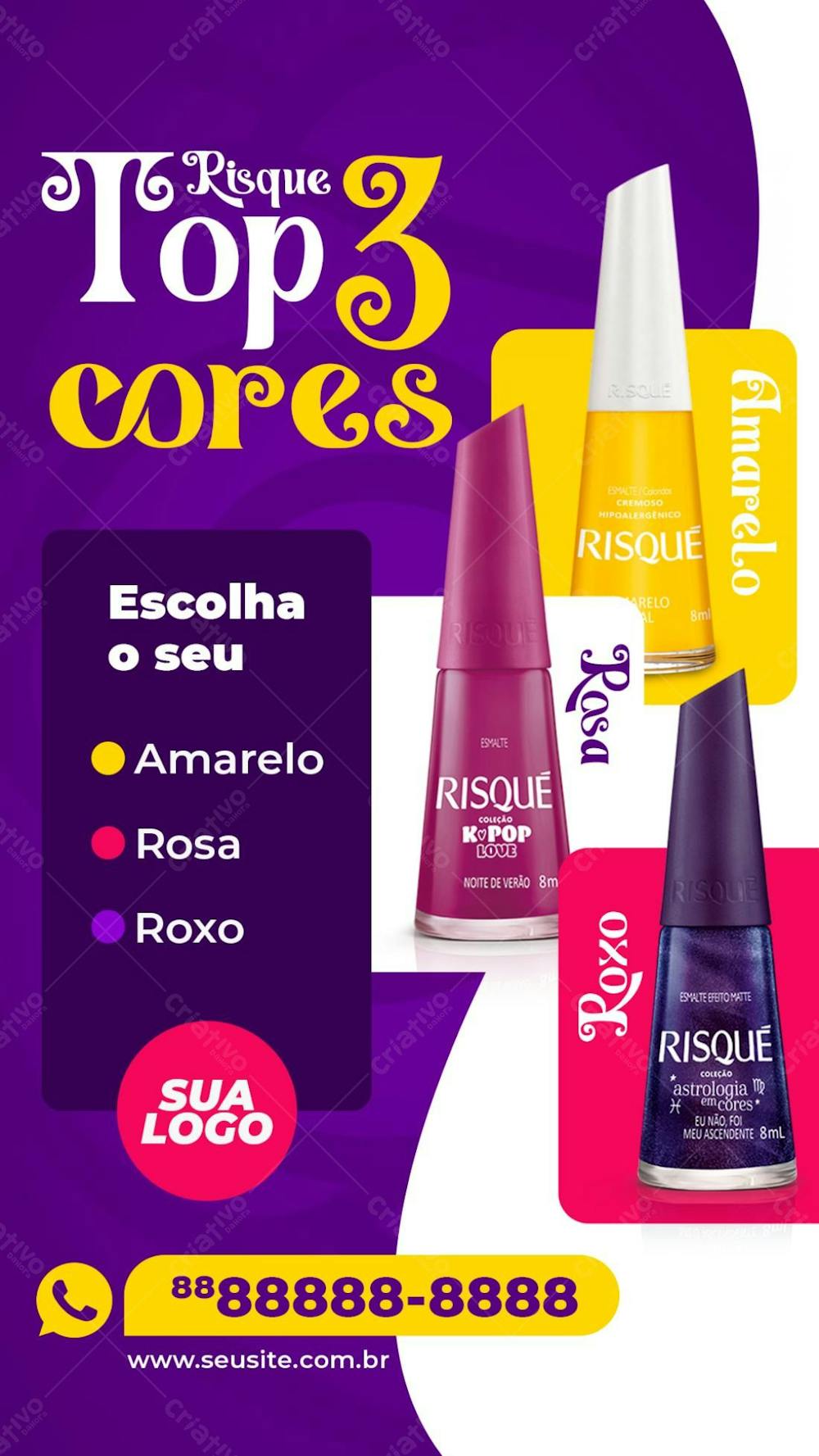 Top 3 Cores De Esmaltes Risqué Manicure Social Media Psd Editável