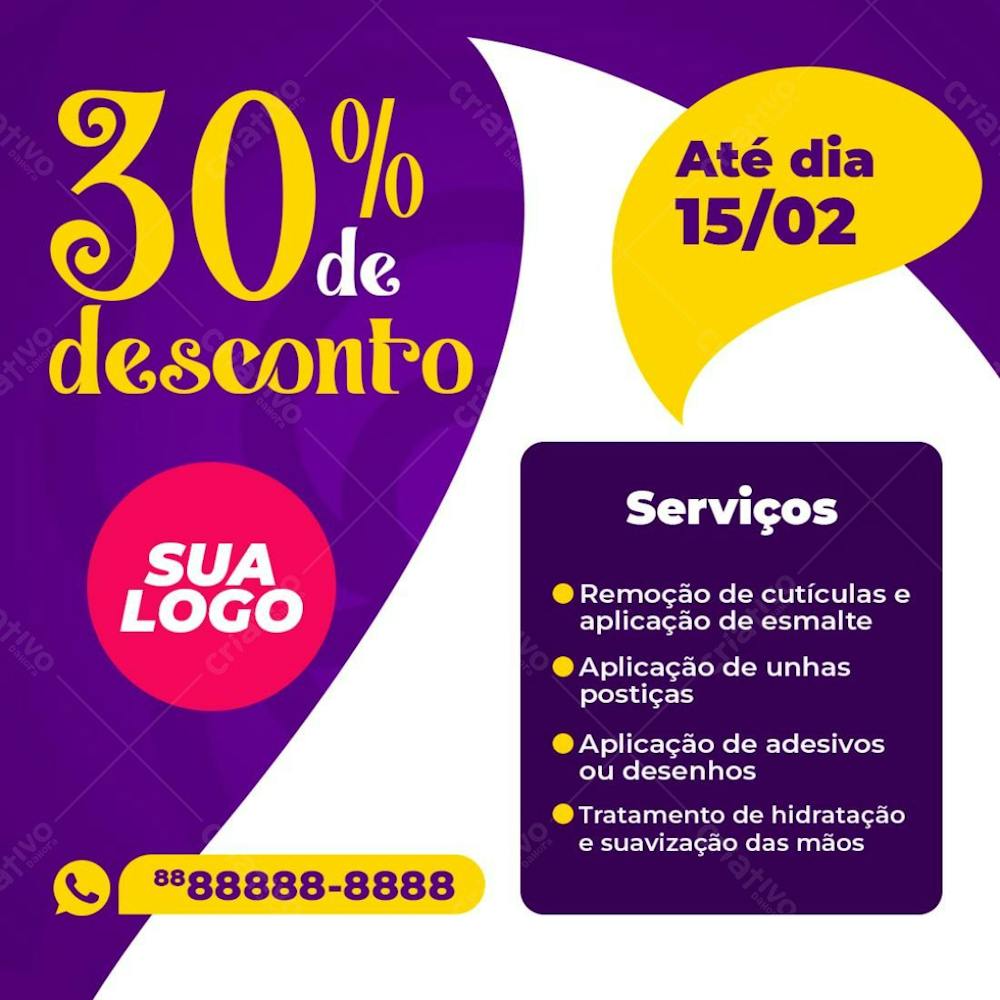 Desconto De 30% Serviços De Manicure Social Media Psd Editável