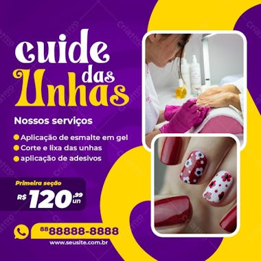 Cuide das unhas manicure social media psd editável