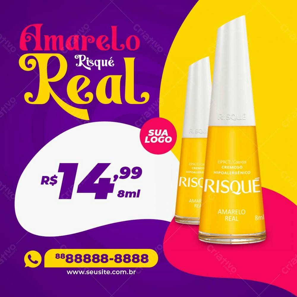 Esmalte Amarelo Real Risqué Manicure Social Media Psd Editável