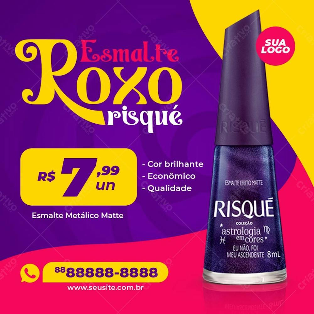 Esmalte Roxo Risqué Manicure Social Media Psd Editável