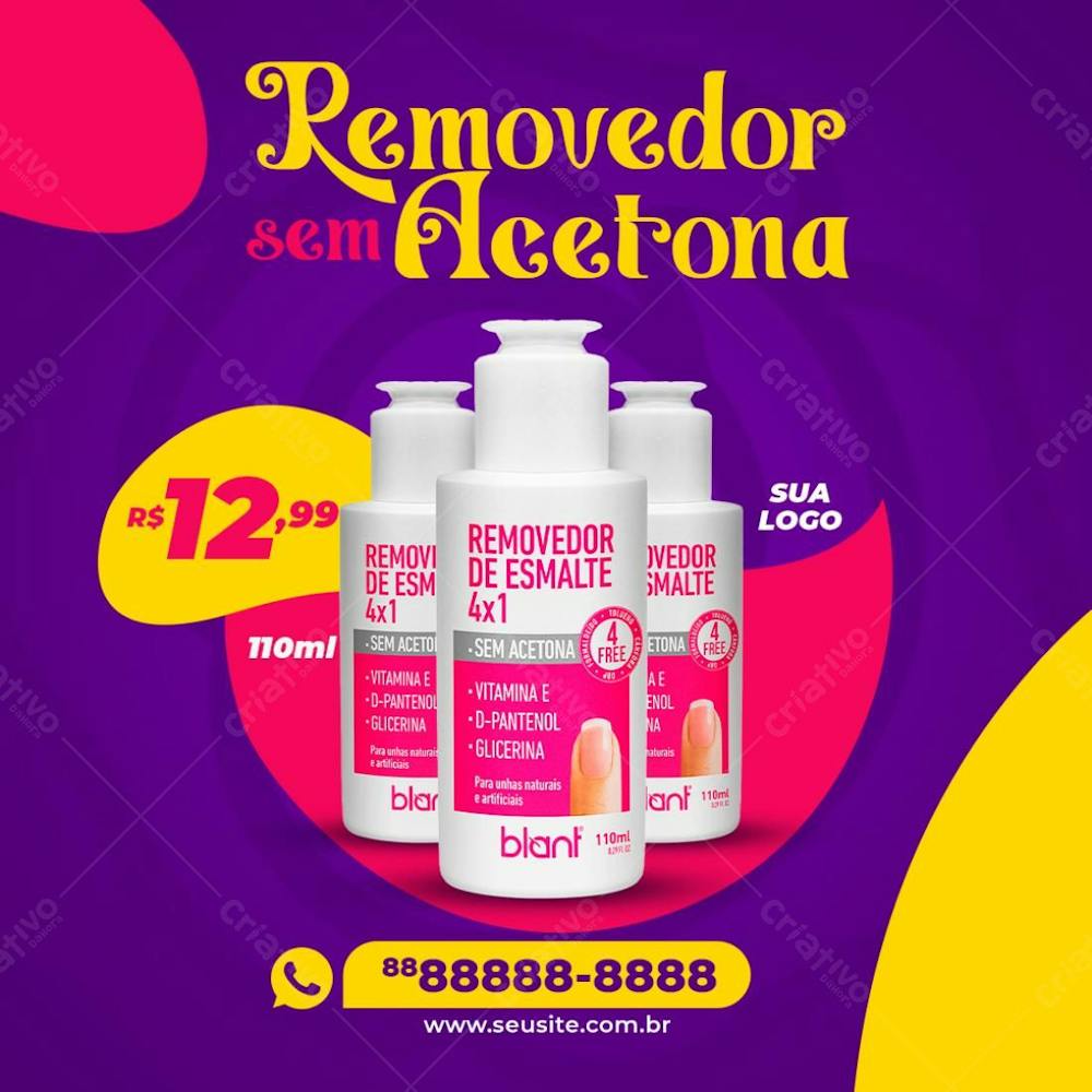Removedor De Esmalte Sem Acetona Manicure Social Media Psd Editável