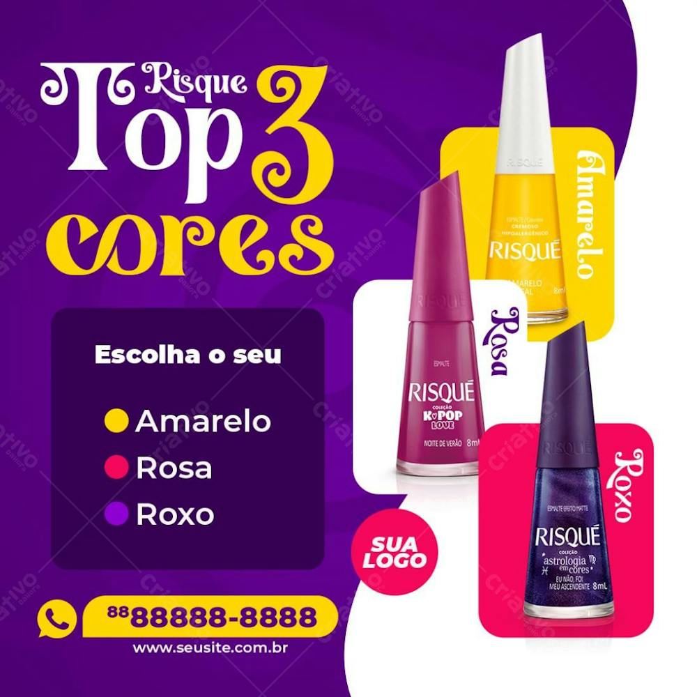 Top 3 Cores De Esmaltes Risqué Manicure Social Media Psd Editável