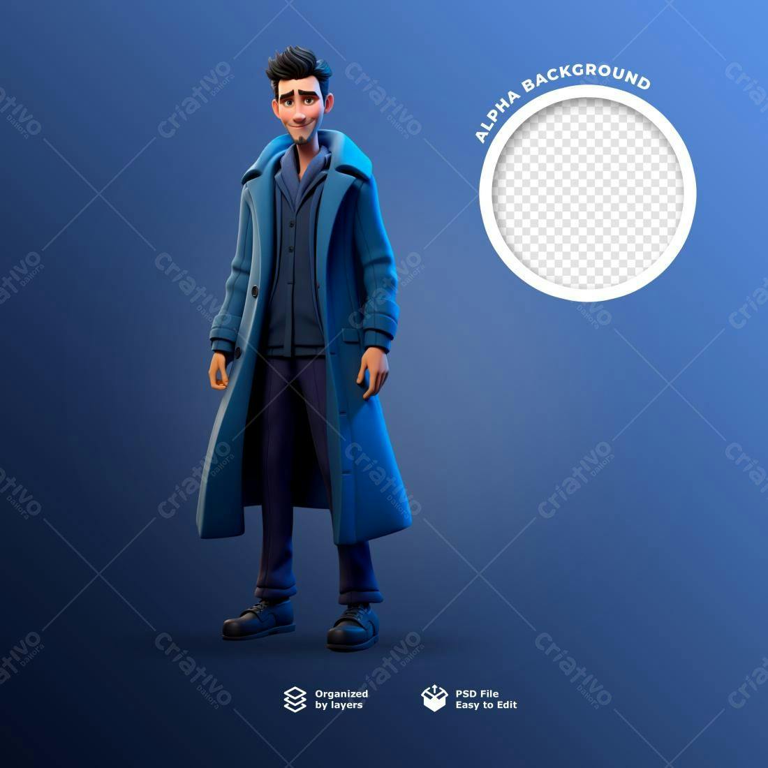 Modelo de Personagem 3D em PSD Editável
