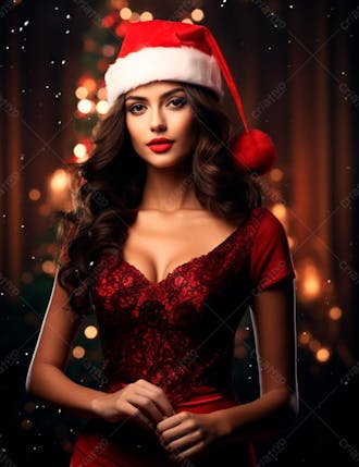 Mulher bonita e elegante em um fundo de natal