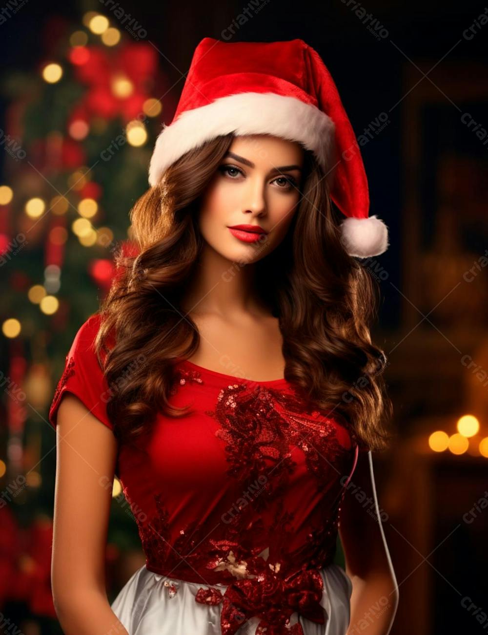 Mulher Bonita E Elegante Em Um Fundo De Natal