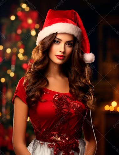 Mulher bonita e elegante em um fundo de natal