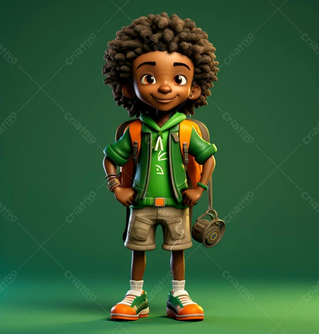 Menino aventureiro com mochila verde