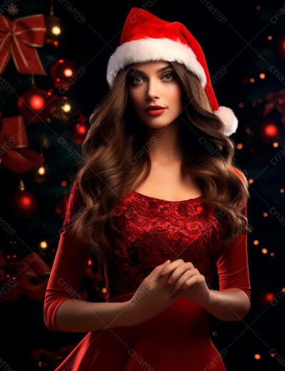 Mulher Bonita E Elegante Em Um Fundo De Natal