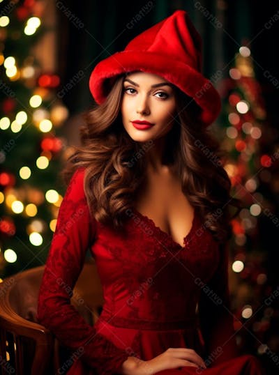 Mulher Bonita E Elegante Em Um Fundo De Natal