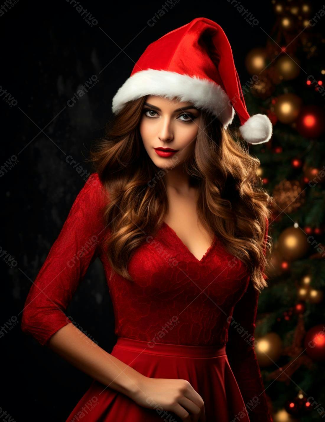 Modelo usando vestido vermelho natalino