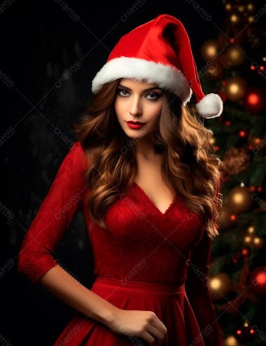 Mulher bonita e elegante em um fundo de natal